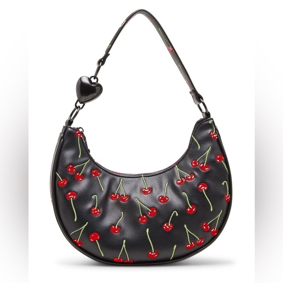 🖤🍒 Betsey Johnson Cherry On-Top Shoulder Bag with cute Cherry bag charm🍒🖤NWT - Picture 1 of 17